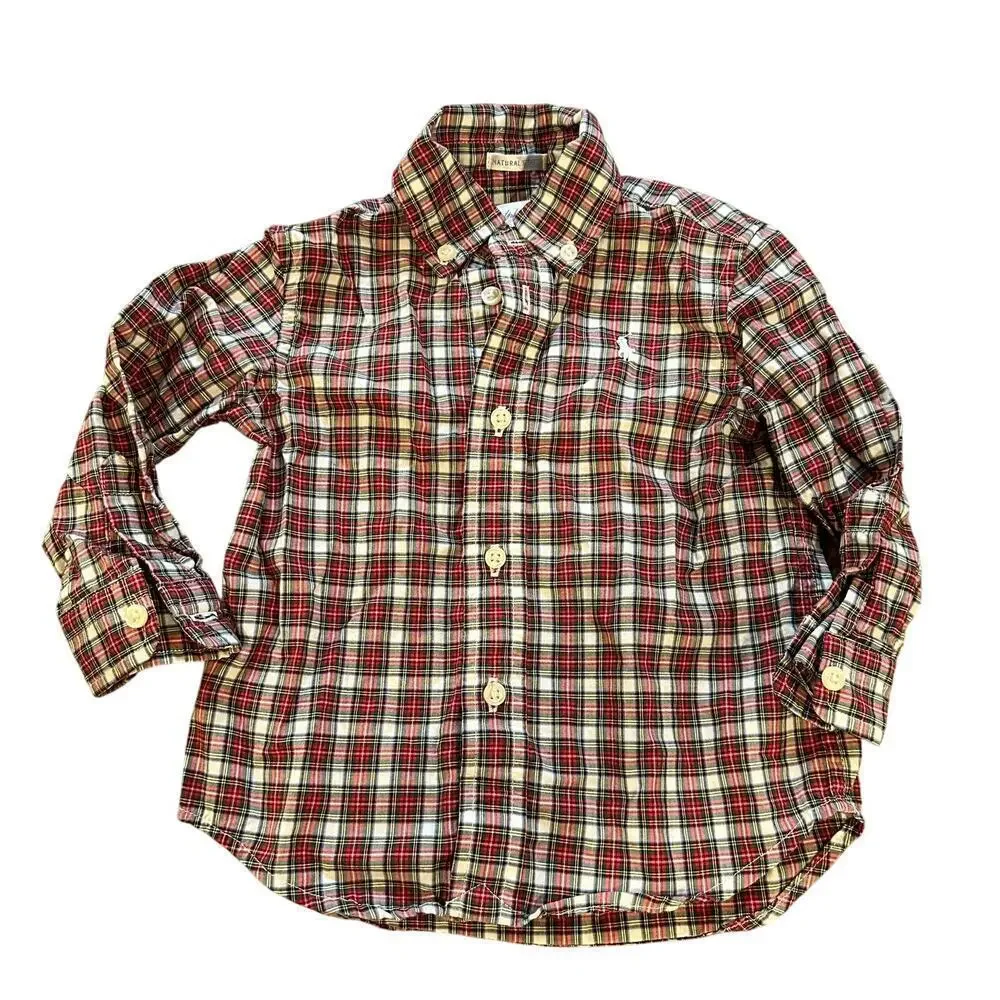 Boy's Ralph Lauren Plaid Button Down Long Sleeve Shirt sz 12 m Polo Pony Logo
